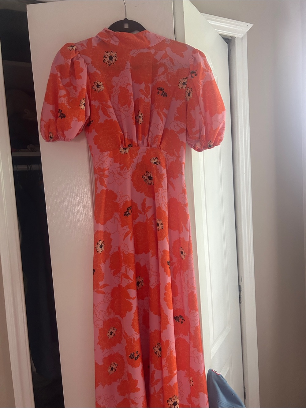 Forever Unique Pink Maxi Dress with Bold Orange Floral Print